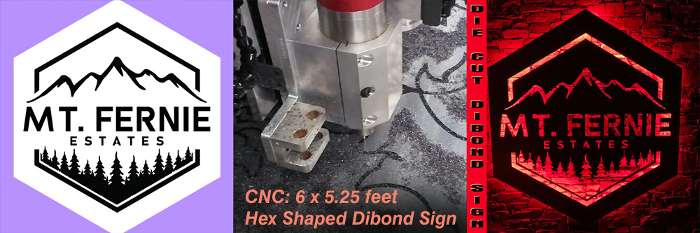 Graphic Design / Die Cut Dibond Sign, CNC Machined as a Stencil and installed with LED Lights in Behind