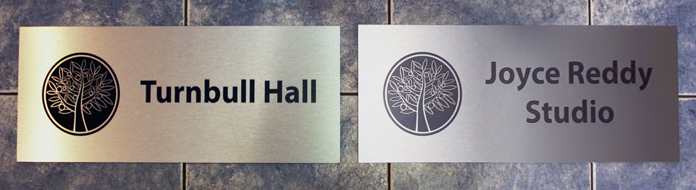 Although people ask for an Engraved Sign, sometimes because of price especially on bigger items, they end up ordering a Direct Printed Sign: UV inks direct onto brushed gold or brushed
silver ePanel/Dibond. Economical and great indoors/outdoors durability