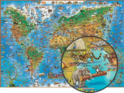 Animals of the World Illustrated Kids Map - Laminated
